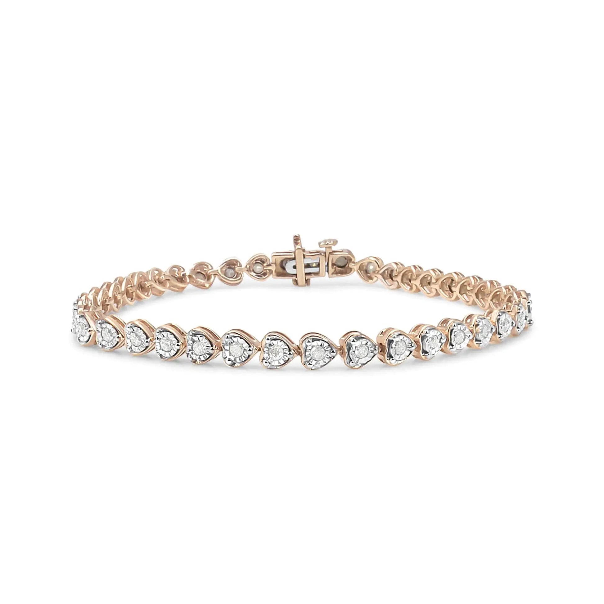 .925 Sterling Silver 1.0 Cttw Miracle Set Diamond Heart-Link 7" Tennis Bracelet (I-J Color, I2-I3 Clarity) WEM Support (www.WEM.support)