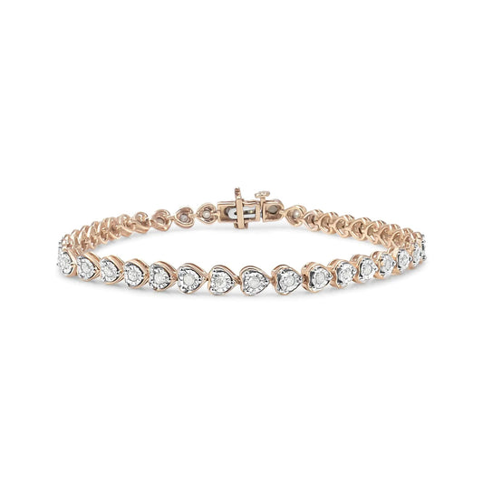 .925 Sterling Silver 1.0 Cttw Miracle Set Diamond Heart-Link 7" Tennis Bracelet (I-J Color, I2-I3 Clarity) WEM Support (www.WEM.support)