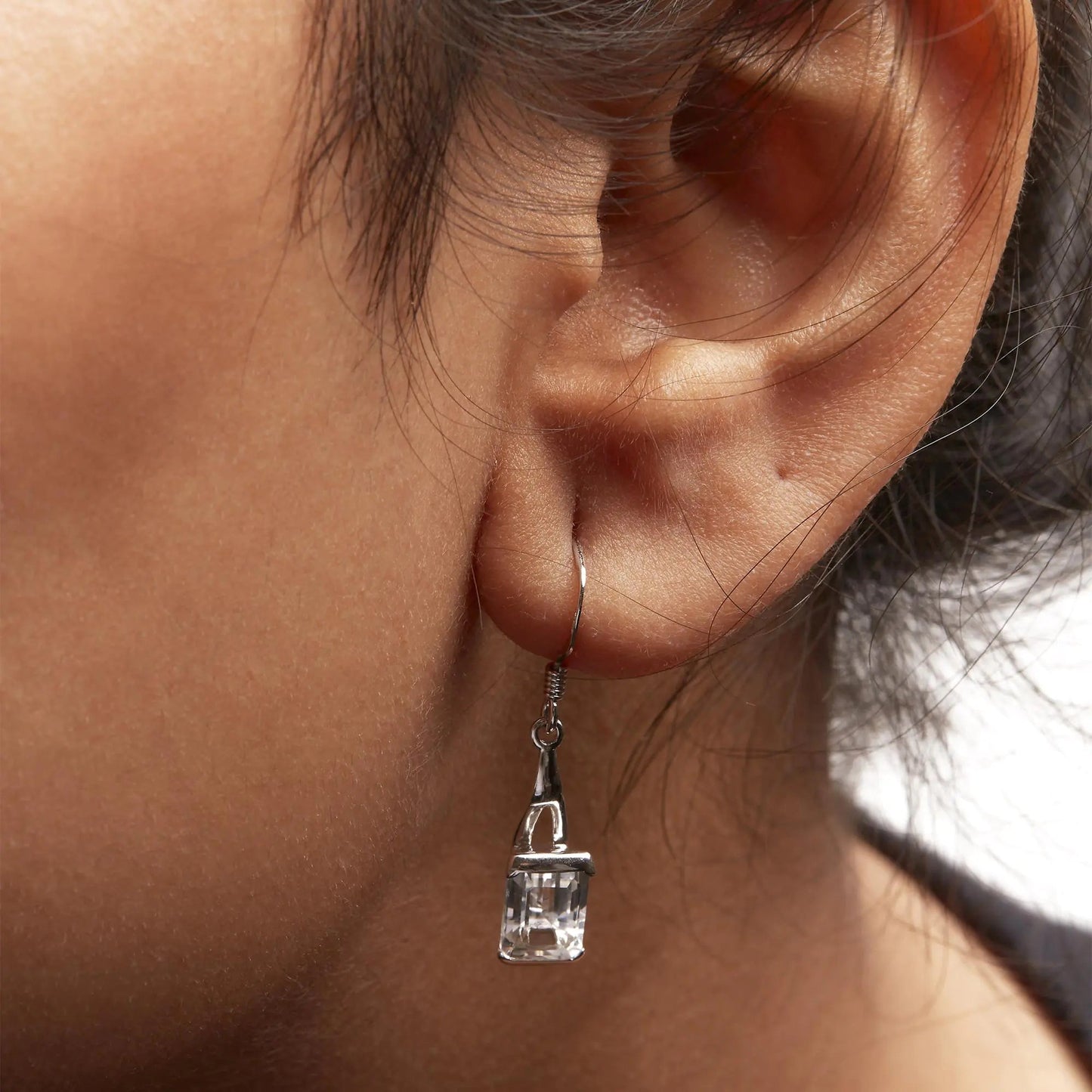 .925 Sterling Silver 3.0 Cttw Emerald Cut White Topaz Solitaire Dangle Earring - AAA Quality WEM Support (www.WEM.support)
