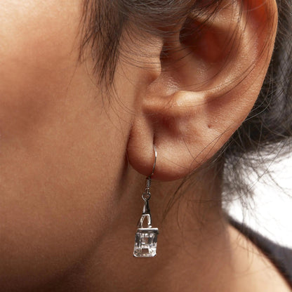 .925 Sterling Silver 3.0 Cttw Emerald Cut White Topaz Solitaire Dangle Earring - AAA Quality WEM Support (www.WEM.support)
