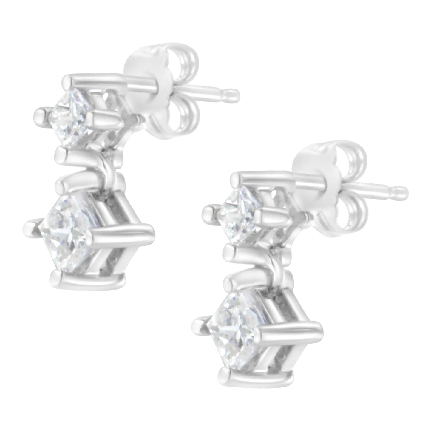 14K White Gold 3/4 cttw Double Diamond Princess-Cut Stud Earrings (I-J Clarity, I2-I3 Color) WEM Support (www.WEM.support)