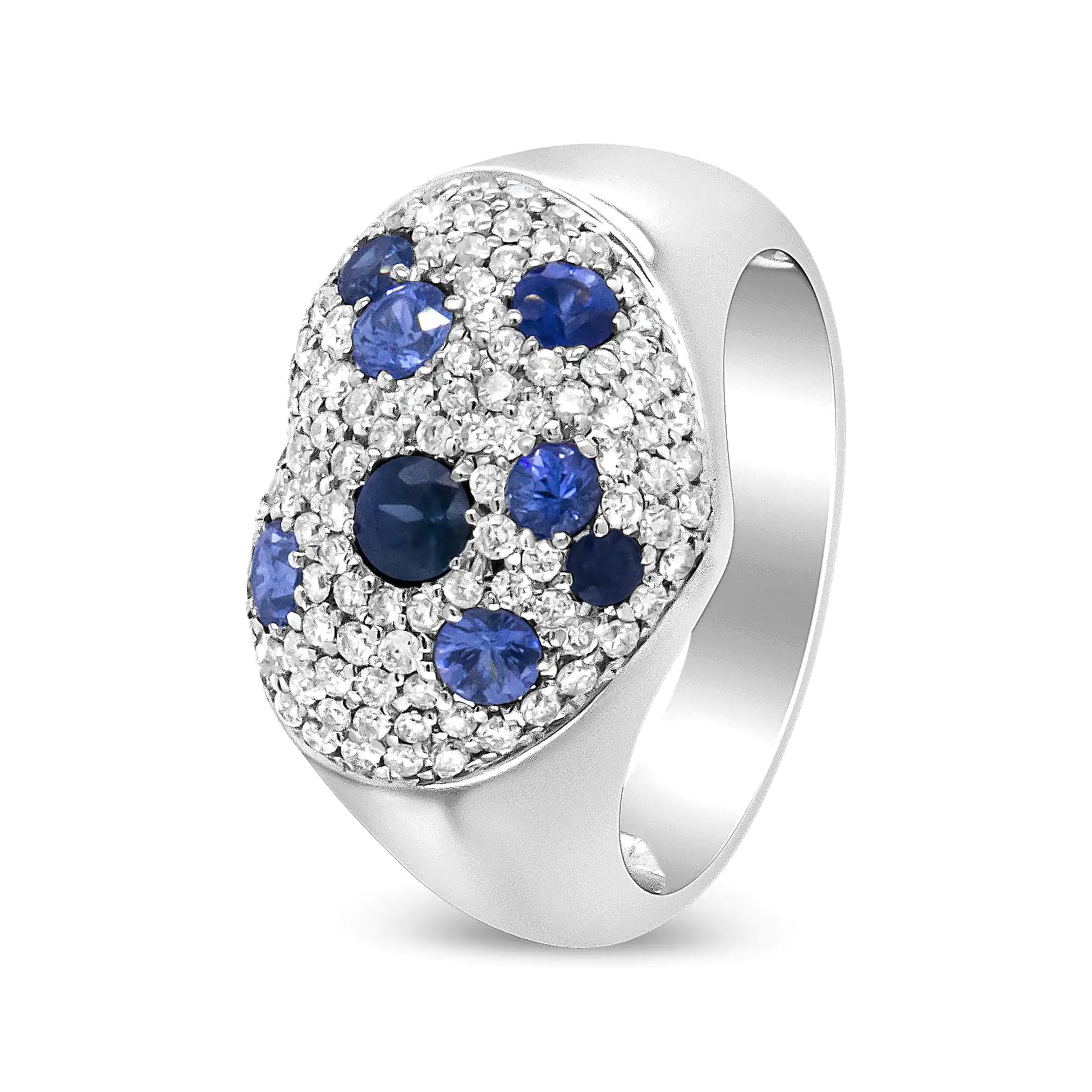 18K White Gold Blue Sapphire and 5/8 Cttw Diamond Cluster Heart Shaped  Ring (F-G Color, VS1-VS2 Clarity) WEM Support (www.WEM.support)