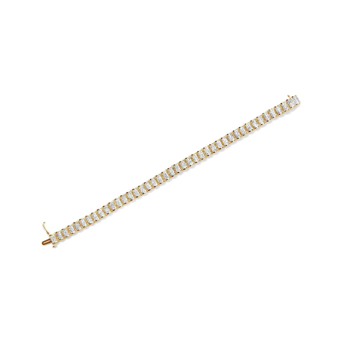 14K Gold 5.00 Cttw Square Princess Cut White Diamond Rectangular Invisible Set Link Tennis Bracelet (H-I Color, SI2-I1 Clarity) - 7.25” Inches WEM Support (www.WEM.support)
