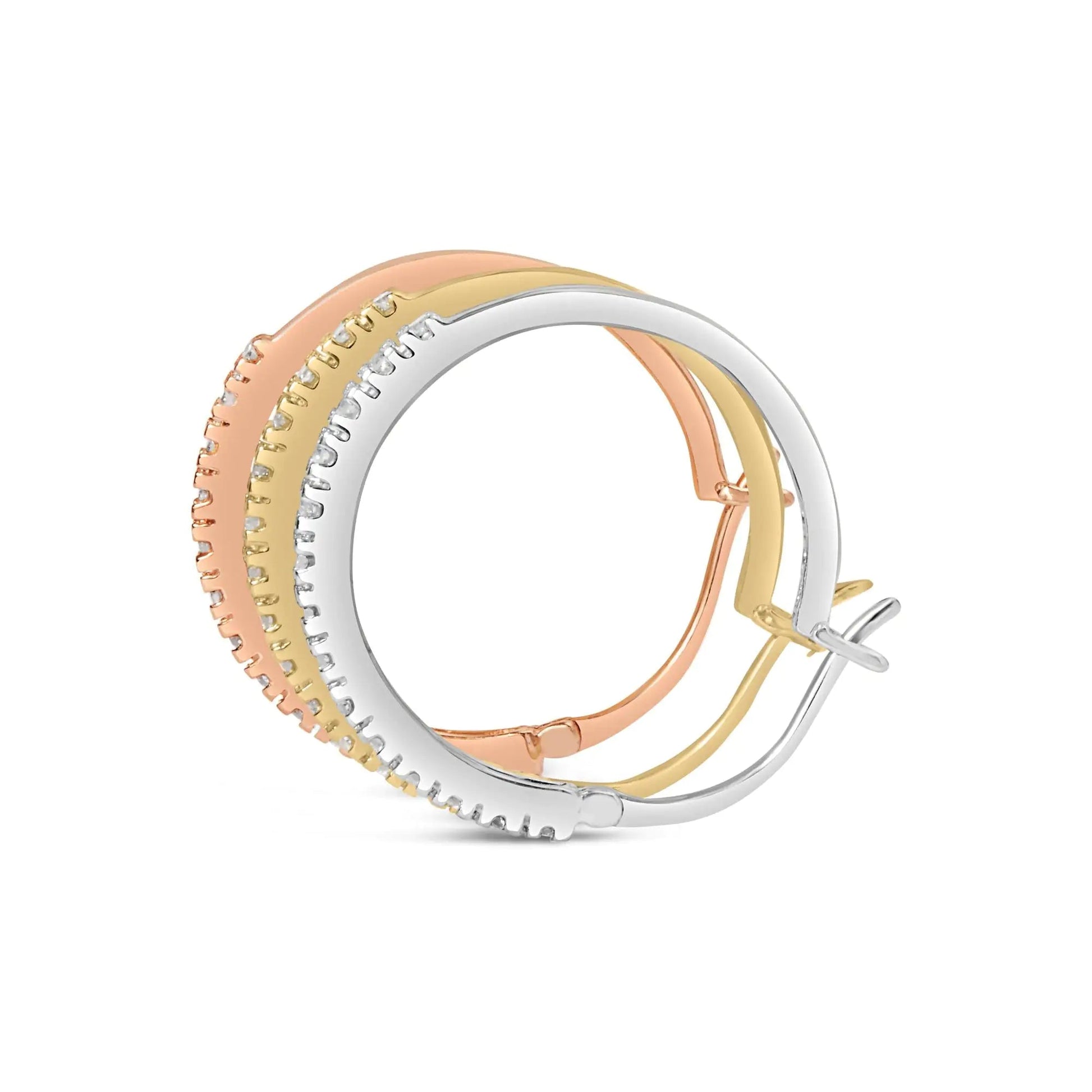 14K Tri-Toned Gold 1/3 Cttw Diamond Triple Hoop Earrings (I-J Color, I2-I3 Clarity) - 22 MM WEM Support (www.WEM.support)