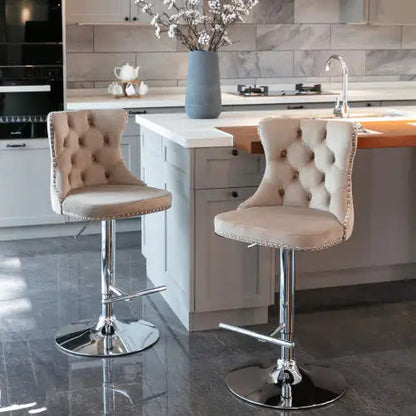 Swivel Velvet Barstools Adjusatble Seat Height From 25-33 Inch Khaki,Set Of 2 WEM Support (www.WEM.support)