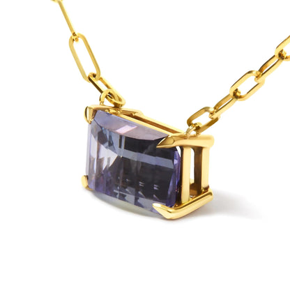 14K Yellow Gold Natural 2 7/8 Cttw Pixel Cut Emerald Bicolor Tanzanite Pendant Necklace with Paperclip Chain - 18 Inches WEM Support (www.WEM.support)