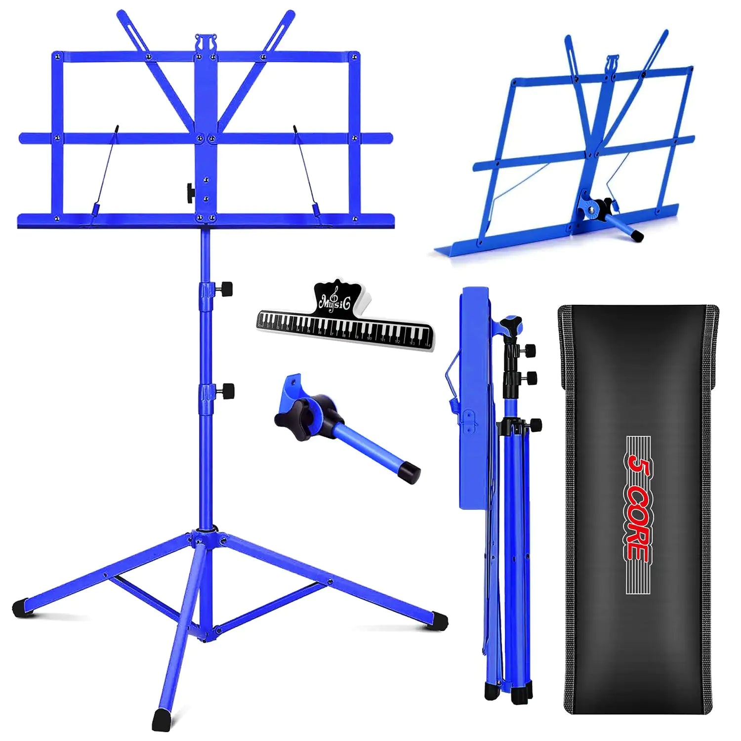 Suporte de Música 5Core para Partituras Portátil Tripé Ajustável Dobrável Porta-Notas AZUL WEM Support (www.WEM.support)