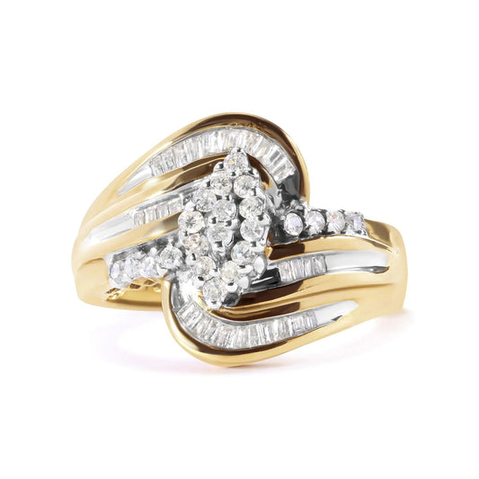 10K Yellow Gold 1/2 Cttw Diamond Pear Cluster and Swirl Ring (H-I Color, I1-I2 Clarity) WEM Support (www.WEM.support)