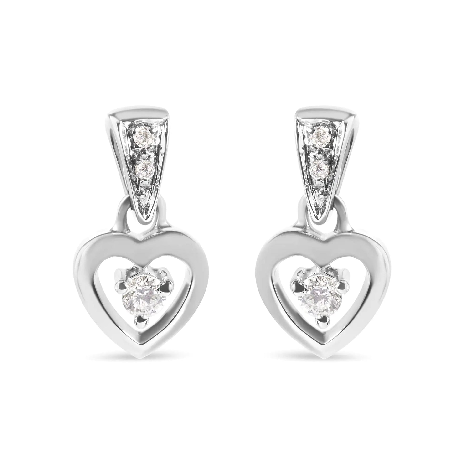 14K White Gold 1/6 Cttw Diamond Dangle Heart Stud Earrings (H-I, SI2-I1) WEM Support (www.WEM.support)