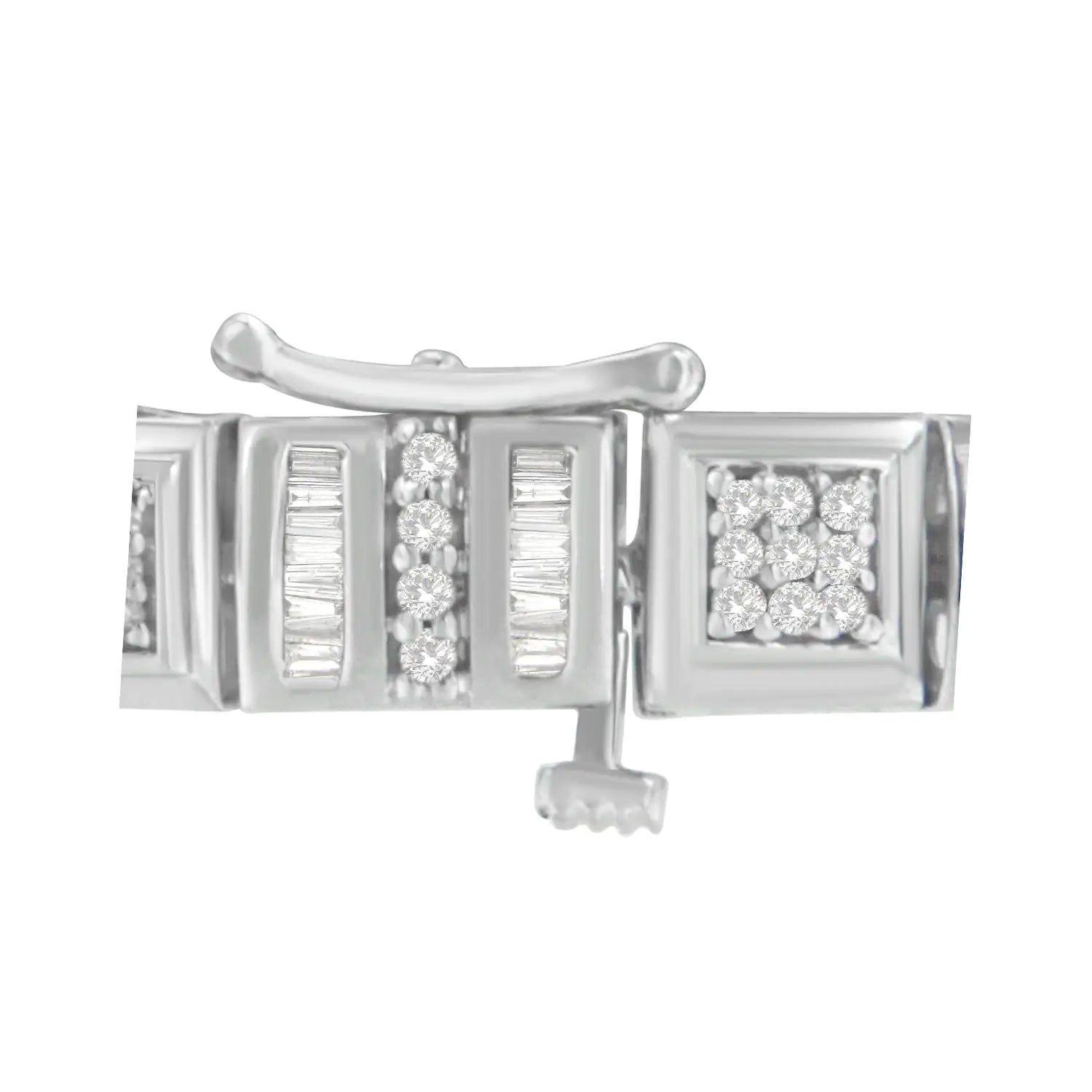 10K White Gold Round and Baguette Cut Diamond Bracelet (2.00 cttw, H-I Color, I2-I3 Clarity) WEM Support (www.WEM.support)