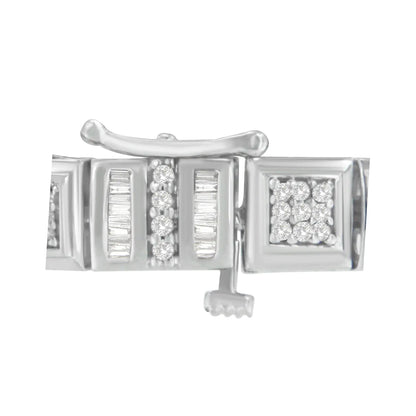 10K White Gold Round and Baguette Cut Diamond Bracelet (2.00 cttw, H-I Color, I2-I3 Clarity) WEM Support (www.WEM.support)