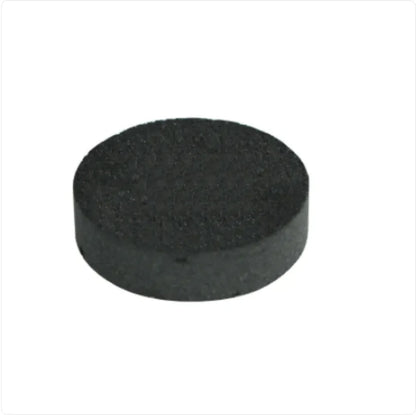 A black, circular, portable pet water bottle designed to be attached to a pet's collar.