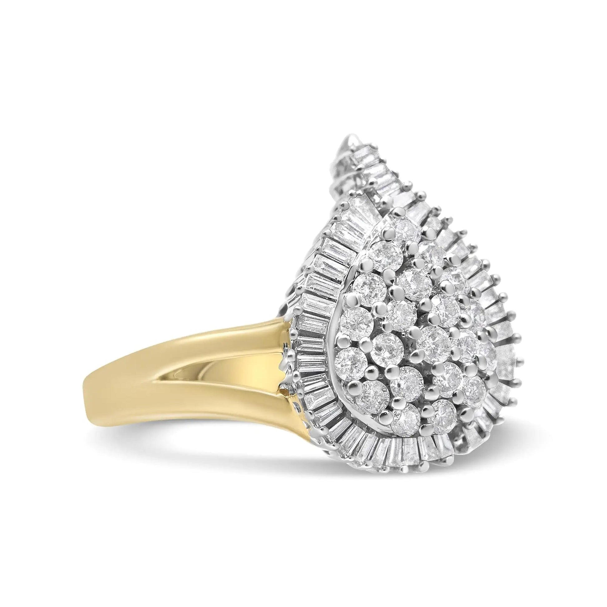 14K Yellow and White Gold 1.00 Cttw Round and Baguette-Cut Diamond Ballerina Cocktail Ring (H-I Color, SI2-I1 Clarity) WEM Support (www.WEM.support)