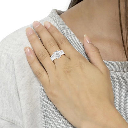 14K White Gold 2 3/4 Cttw Invisible-Set Princess and Channel-Set Baguette Diamond Step Up Cocktail Ring (G-H Color, SI1-SI2 Clarity) WEM Support (www.WEM.support)