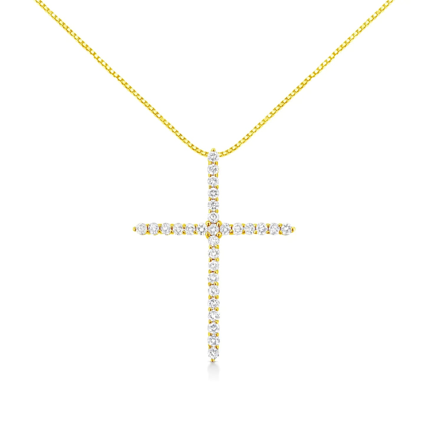 10K Yellow Gold Plated .925 Sterling Silver 3.0 Cttw Prong-Set Round Brilliant Cut Diamond Cross 18" Pendant Necklace (J-K Color, I1-I2 Clarity) WEM Support (www.WEM.support)