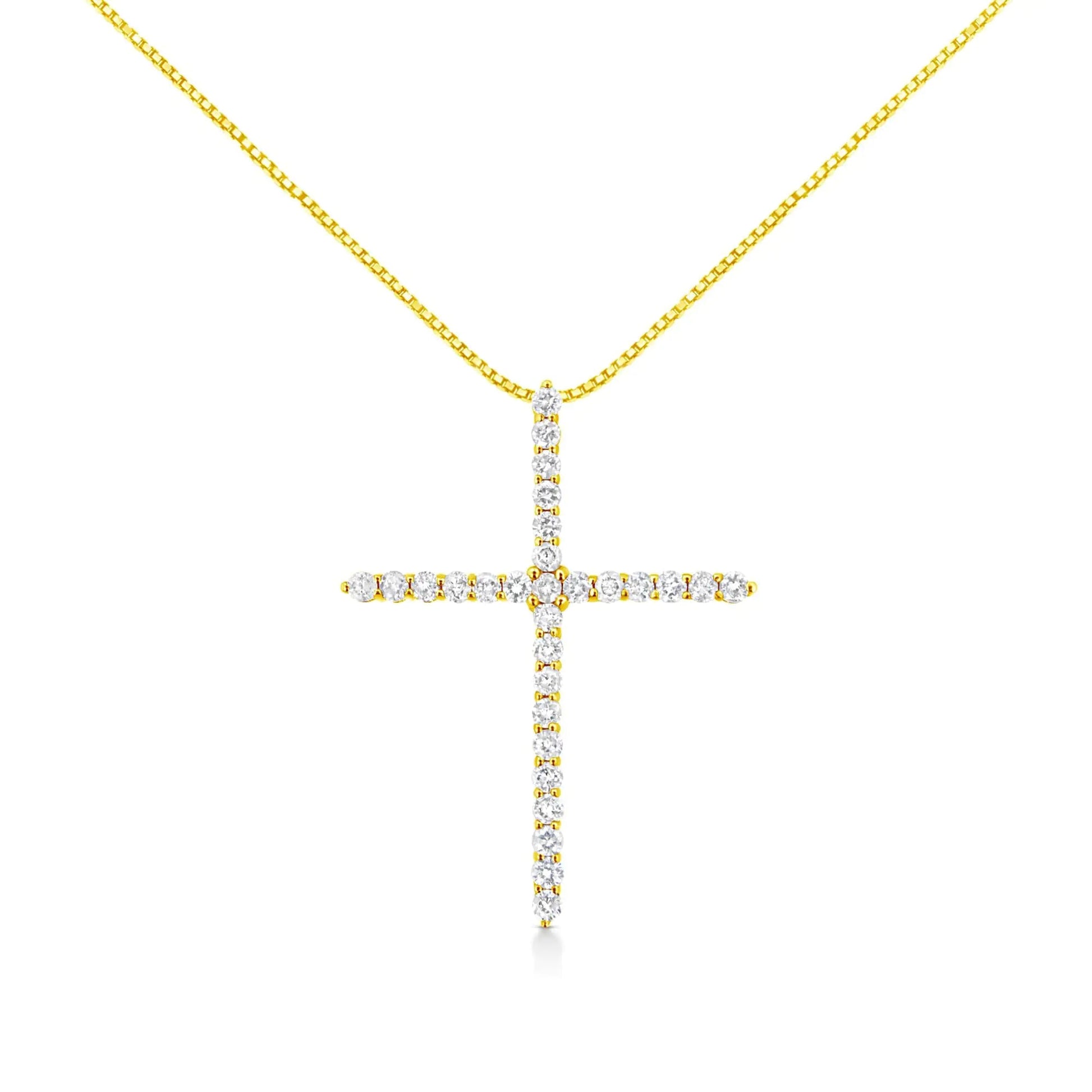 10K Yellow Gold Plated .925 Sterling Silver 3.0 Cttw Prong-Set Round Brilliant Cut Diamond Cross 18" Pendant Necklace (J-K Color, I1-I2 Clarity) WEM Support (www.WEM.support)