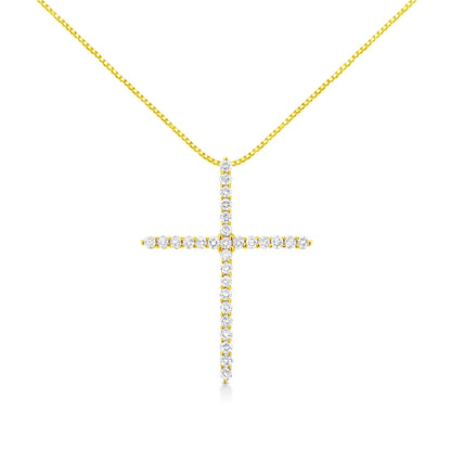 10K Yellow Gold Plated .925 Sterling Silver 3.0 Cttw Prong-Set Round Brilliant Cut Diamond Cross 18" Pendant Necklace (J-K Color, I1-I2 Clarity) WEM Support (www.WEM.support)