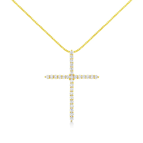 10K Yellow Gold Plated .925 Sterling Silver 3.0 Cttw Prong-Set Round Brilliant Cut Diamond Cross 18" Pendant Necklace (J-K Color, I1-I2 Clarity) WEM Support (www.WEM.support)
