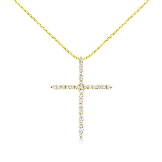 10K Yellow Gold Plated .925 Sterling Silver 3.0 Cttw Prong-Set Round Brilliant Cut Diamond Cross 18" Pendant Necklace (J-K Color, I1-I2 Clarity) WEM Support (www.WEM.support)