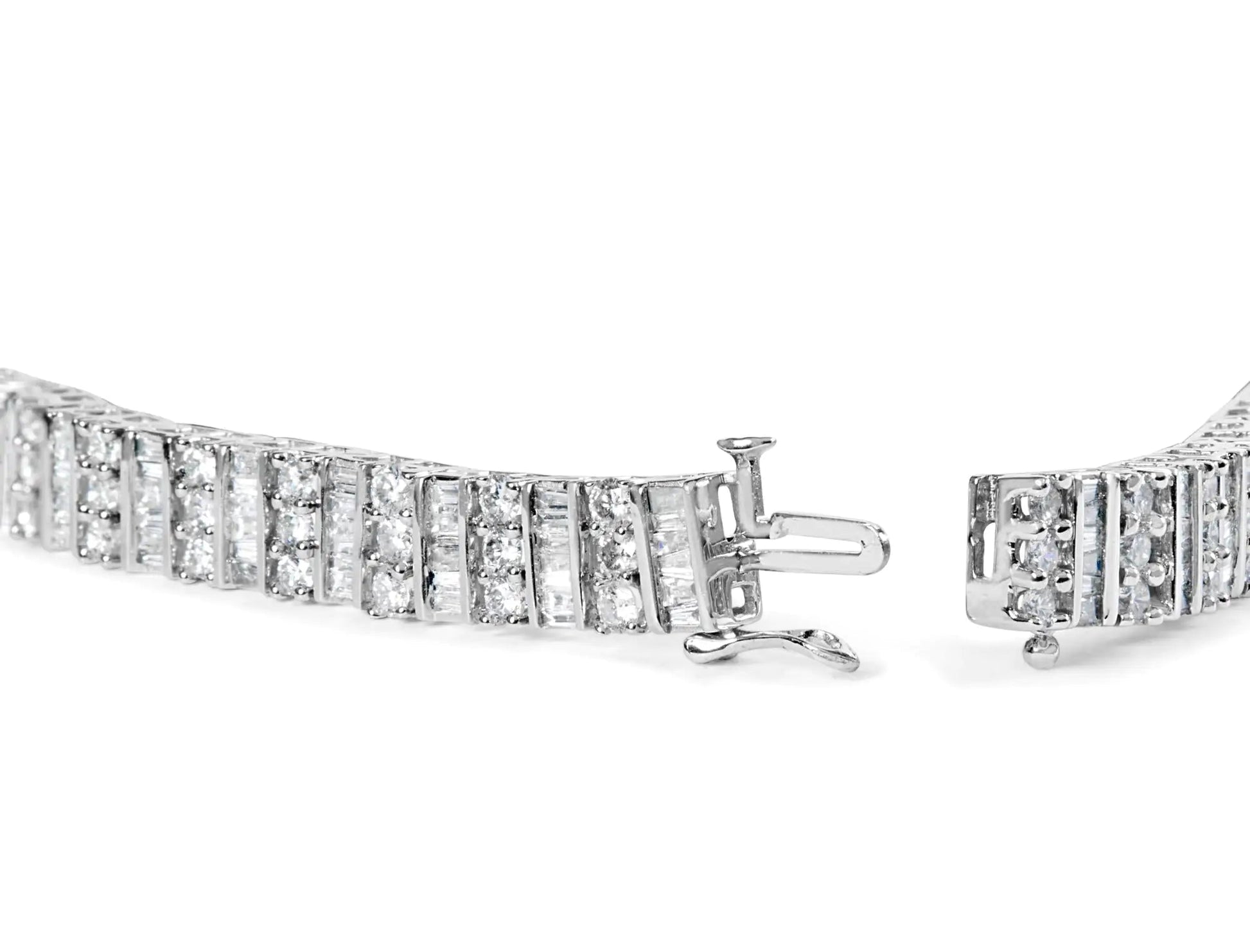 14K White Gold 6.00 Cttw Alternating Round and Baguette Diamond Tennis Bracelet (H-I Color, I1-I2 Clarity) - 7" Inches WEM Support (www.WEM.support)