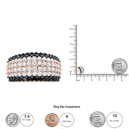 18K Rose Gold 2 1/5 Cttw Black and White Diamond 6 Row Band Ring (F-G and Black Color, VS1-VS2 Clarity) WEM Support (www.WEM.support)