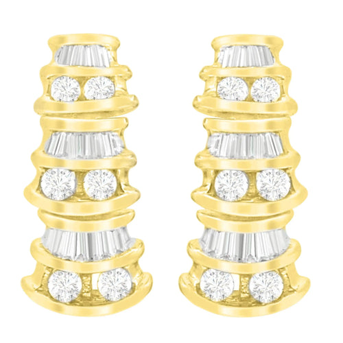 14K Yellow Gold Round and Baguette-Cut Diamond Earrings (7/8 cttw, H-I Color, SI2-I1 Clarity) WEM Support (www.WEM.support)
