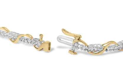 10k Two-Tone Gold 1/2 Cttw Diamond Spiral Over Link Bracelet (I-J Color, I2-I3 Clarity) 7" Inches WEM Support (www.WEM.support)