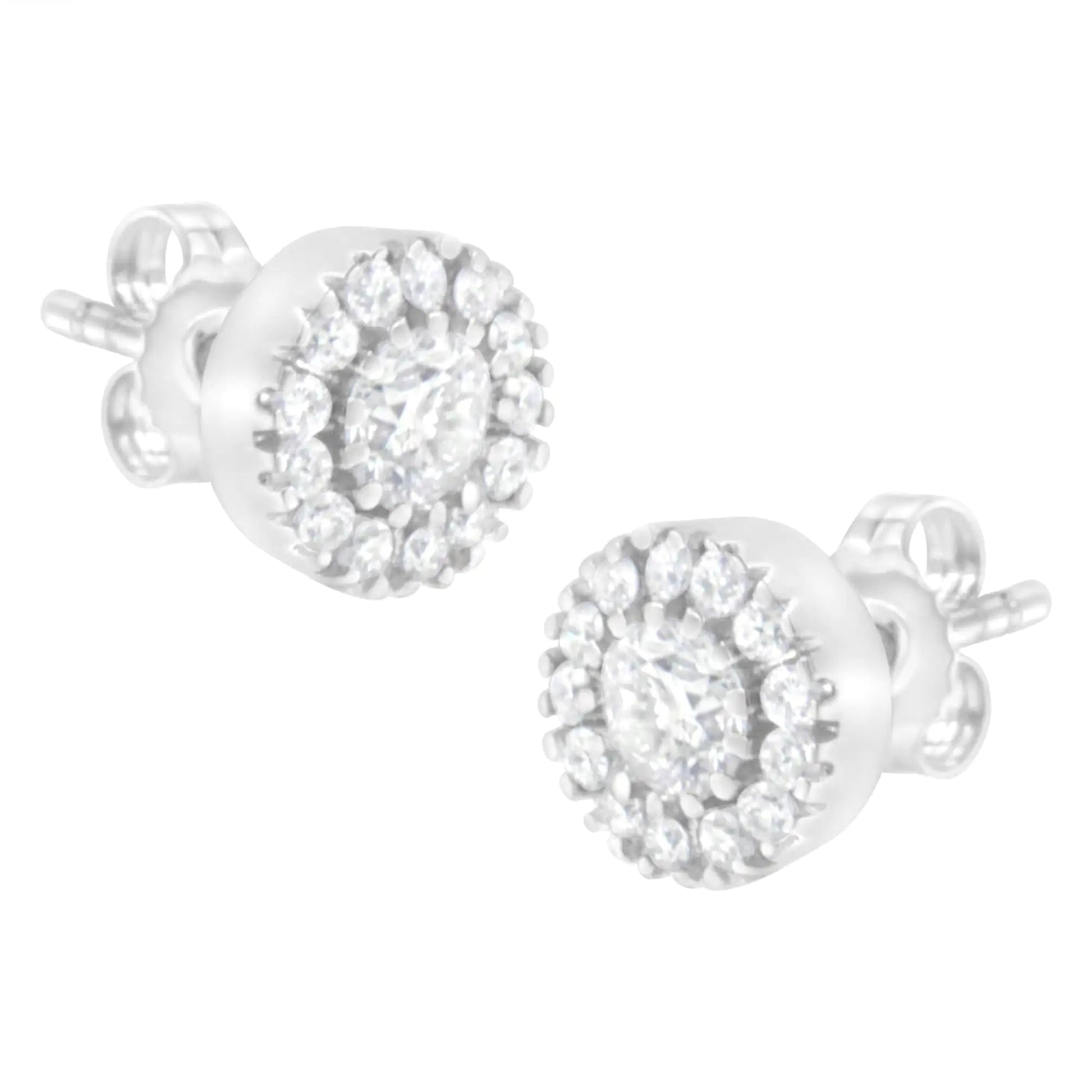 14k White Gold 1 cttw Diamond Halo Stud Earrings (I-J Clarity, I1-I2 Color) WEM Support (www.WEM.support)