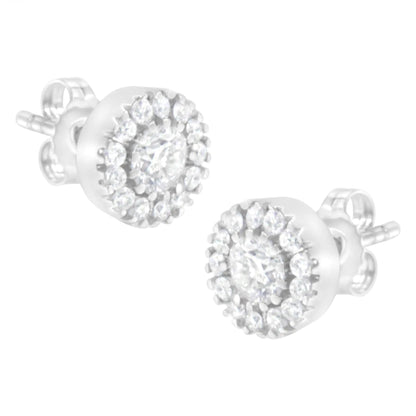 14k White Gold 1 cttw Diamond Halo Stud Earrings (I-J Clarity, I1-I2 Color) WEM Support (www.WEM.support)