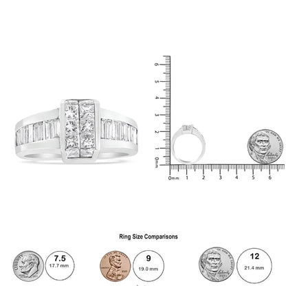 14K White Gold 2 3/4 Cttw Invisible-Set Princess and Channel-Set Baguette Diamond Step Up Cocktail Ring (G-H Color, SI1-SI2 Clarity) WEM Support (www.WEM.support)