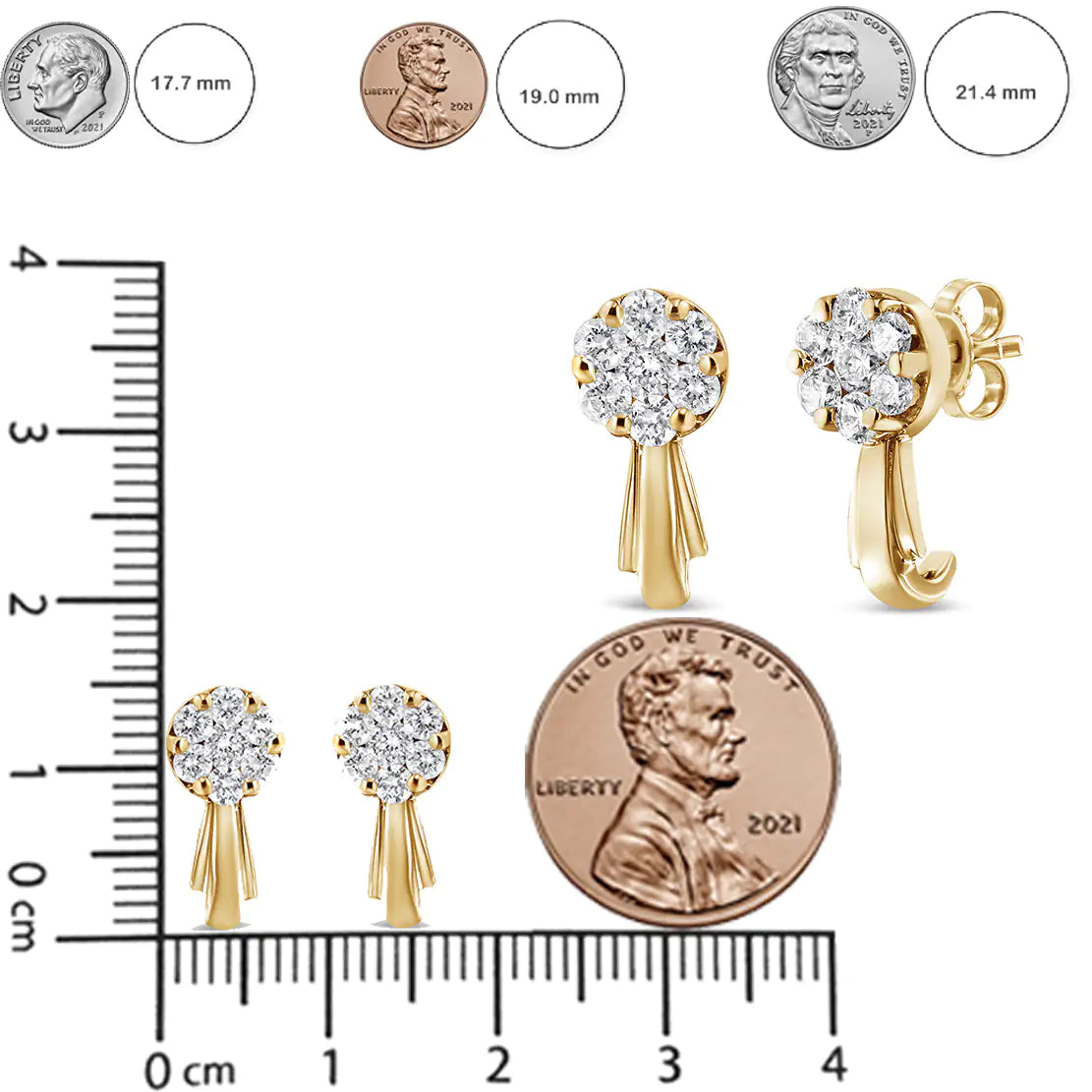 14K Gold 3/4 Cttw Diamond Floral Cluster Drop and Dangle Stud Earrings (H-I Color, I1-I2 Clarity) WEM Support (www.WEM.support)