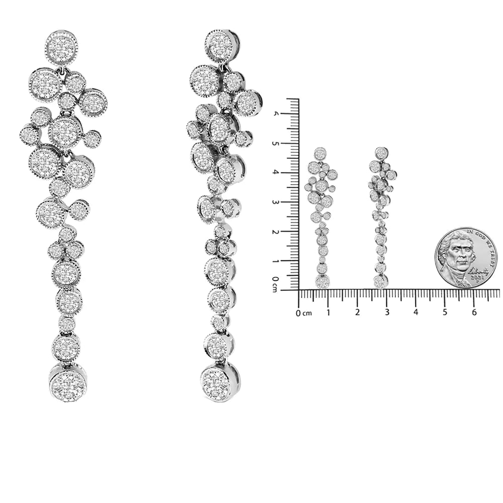 18K White Gold 3.15 Cttw Round Diamond Waterfall Drop Dangle Stud Earrings (H-I Color, VS1-VS2 Clarity) WEM Support (www.WEM.support)