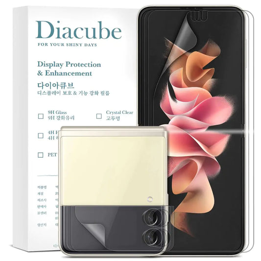 Packaging box and a clear screen protector for Samsung Galaxy Z Flip 3 5g with anti-glare matte finish.