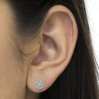 10k White Gold Rose-Cut Diamond Floral Cluster Earrings (1 cttw, I-J Color, I2-I3 Clarity) WEM Support (www.WEM.support)