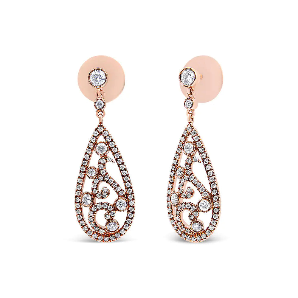 18K Rose Gold 1 1/4 Cttw Diamond Teardrop Shaped Drop and Dangle Screw Back Stud Earring (F-G Color, VS1-VS2 Clarity) WEM Support (www.WEM.support)