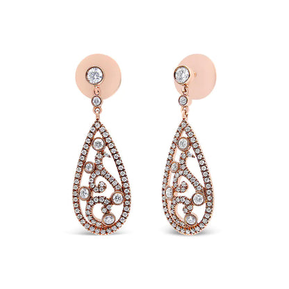 18K Rose Gold 1 1/4 Cttw Diamond Teardrop Shaped Drop and Dangle Screw Back Stud Earring (F-G Color, VS1-VS2 Clarity) WEM Support (www.WEM.support)