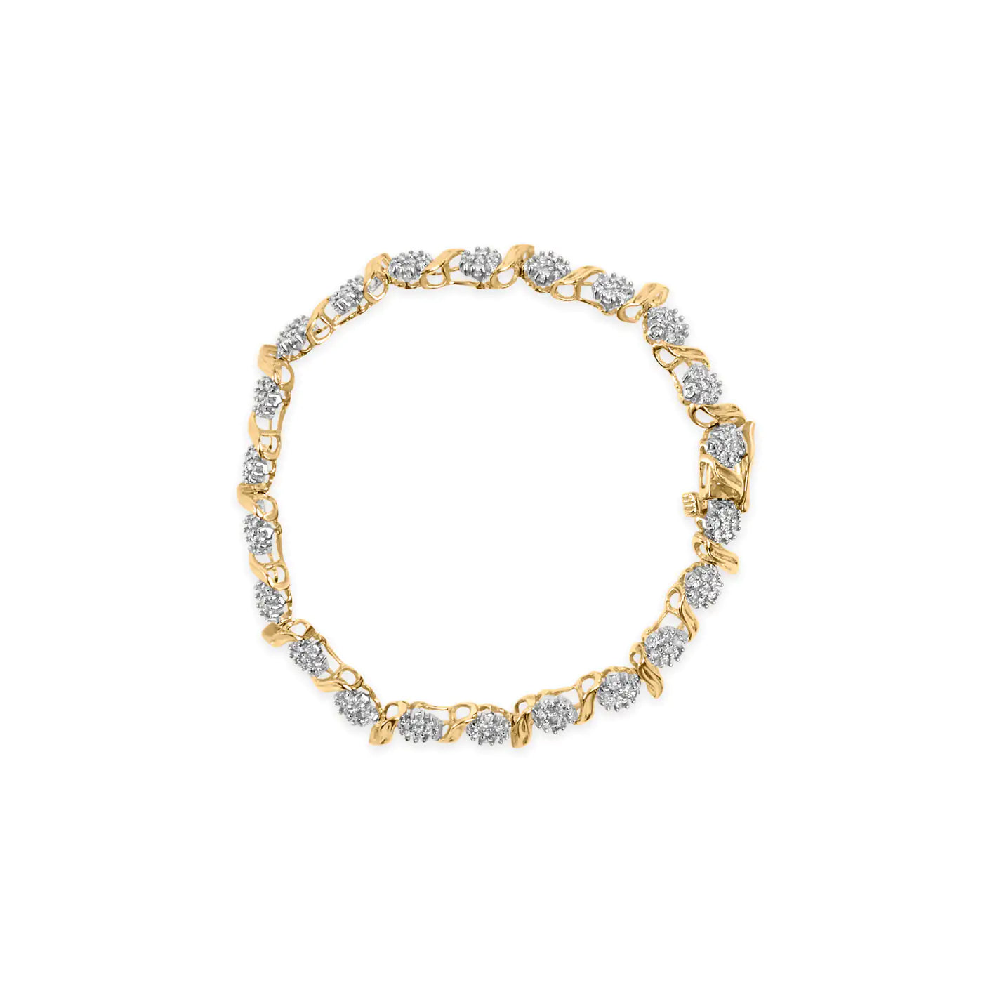 10K Yellow Gold 2.00 Cttw Round Cut Diamond 'S' Cluster Bracelet (J-K Color, I1-I2 Clarity) WEM Support (www.WEM.support)