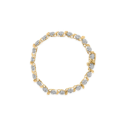 10K Yellow Gold 2.00 Cttw Round Cut Diamond 'S' Cluster Bracelet (J-K Color, I1-I2 Clarity) WEM Support (www.WEM.support)