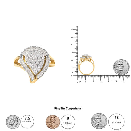 10K Yellow Gold 1 Cttw Round and Baguette Cut Diamond Ballerina Cluster Ring (H-I Color, SI2-I1 Clarity) WEM Support (www.WEM.support)