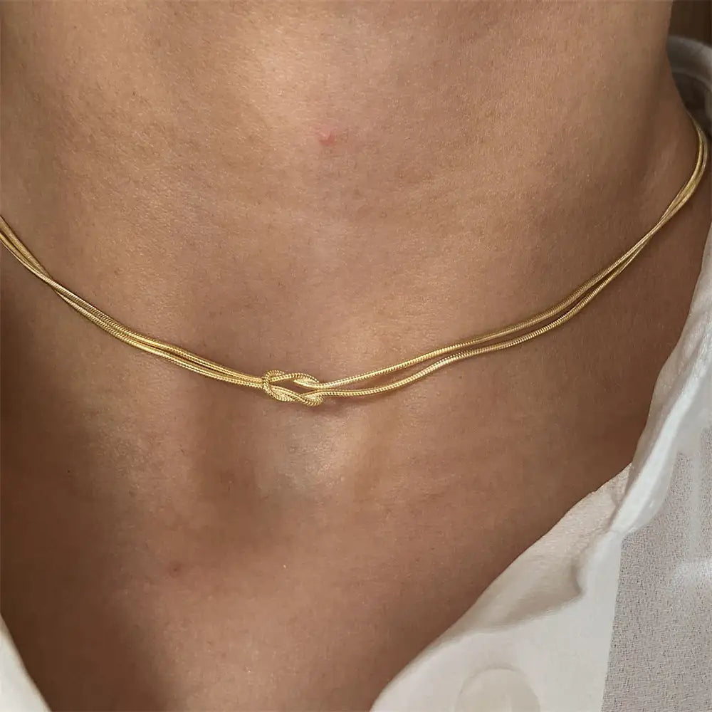 Stainless Steel Valentine's Day Knot Snake Chain Necklace Hand Knotted Bracelet WEM Support (www.WEM.support)