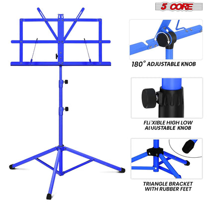 Suporte de Música 5Core para Partituras Portátil Tripé Ajustável Dobrável Porta-Notas AZUL WEM Support (www.WEM.support)