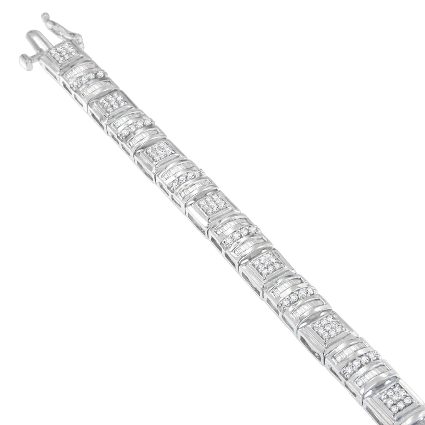 10K White Gold Round and Baguette Cut Diamond Bracelet (2.00 cttw, H-I Color, I2-I3 Clarity) WEM Support (www.WEM.support)