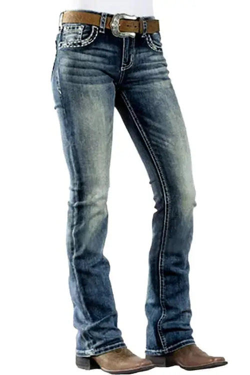 Women's Jeans 90s Mid Rise Bootcut Jeans High Stretch Black Jeans Pantalones De Mujer Boot Cut Denim Pants X-Large 201-cyan Blue My Store