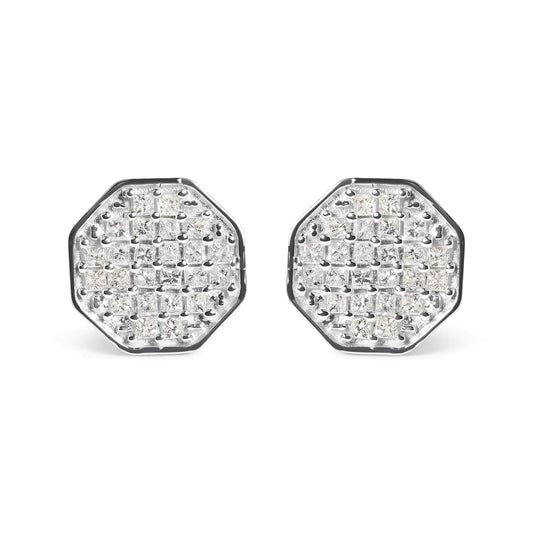 10K White Gold 7/8 Cttw Princess Diamond Composite Octagon Shaped Stud Earrings (I-J Color, I1-I2 Clarity) WEM Support (www.WEM.support)
