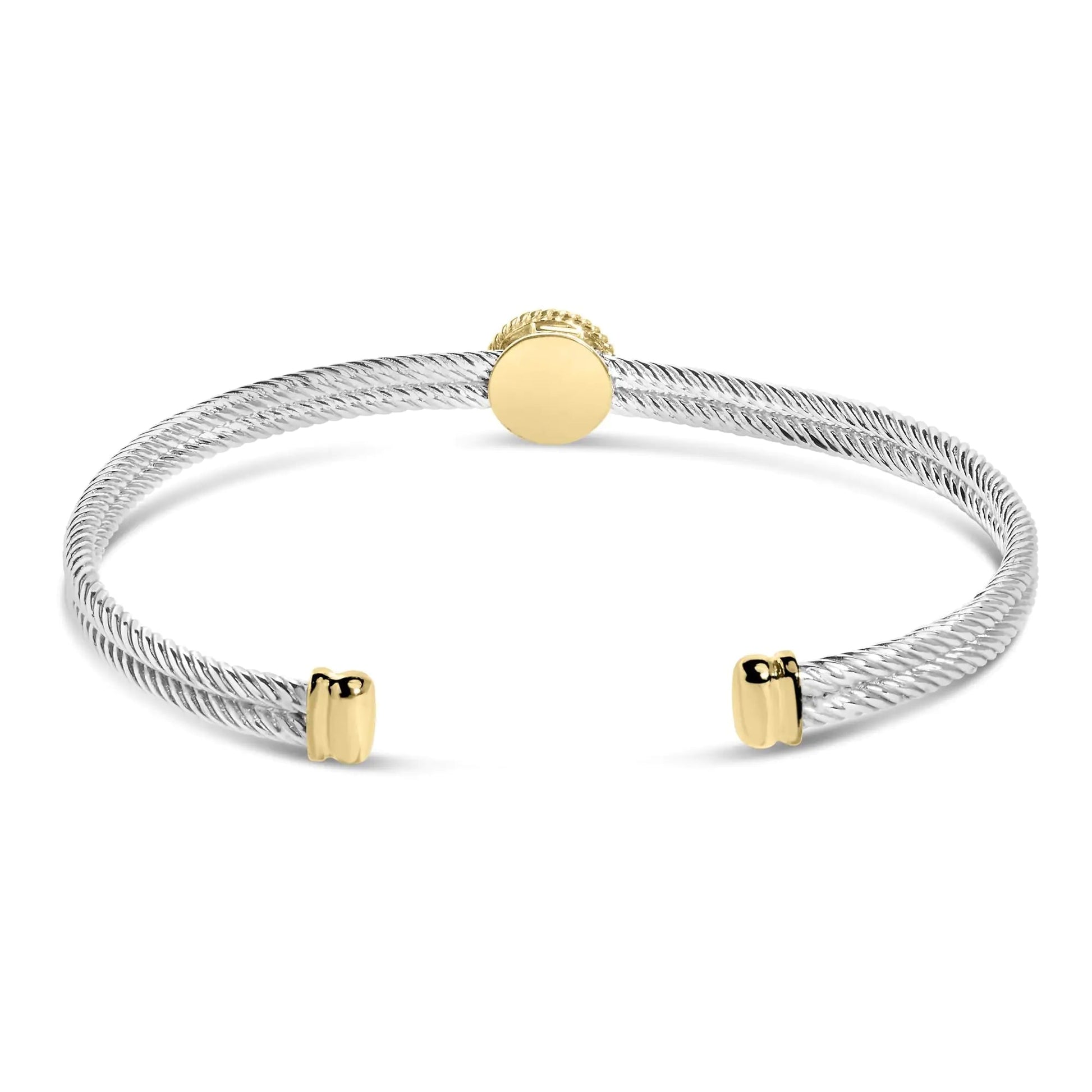 18K Yellow Gold Plated .925 Sterling Silver Diamond Accent  and Fleur Di Lis Medallion Bangle Bracelet (I-J Color, SI1-SI2 Clarity) - 7.25 Inches WEM Support (www.WEM.support)