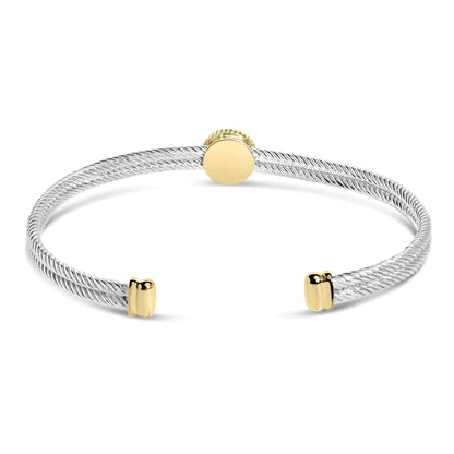 18K Yellow Gold Plated .925 Sterling Silver Diamond Accent  and Fleur Di Lis Medallion Bangle Bracelet (I-J Color, SI1-SI2 Clarity) - 7.25 Inches WEM Support (www.WEM.support)
