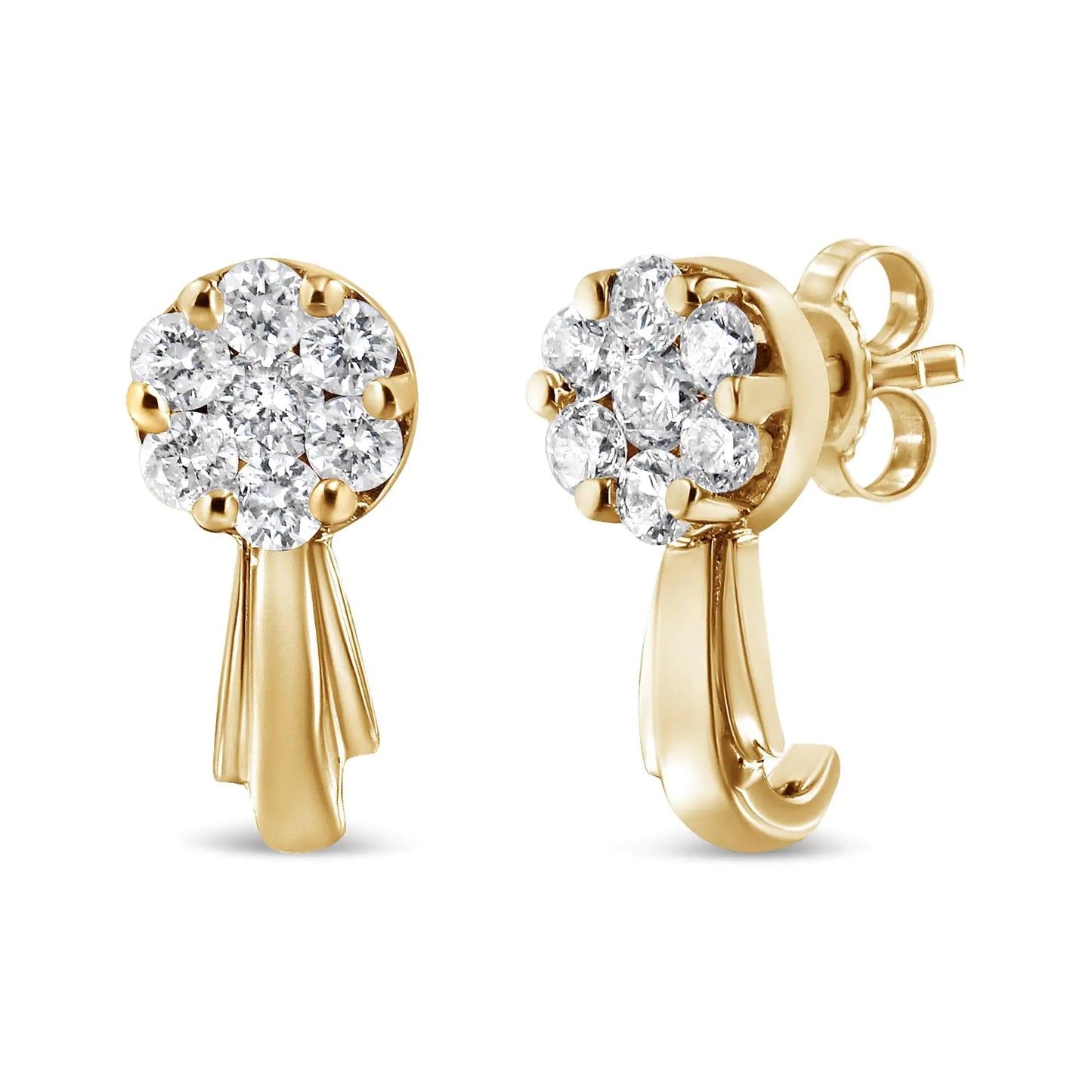 14K Gold 3/4 Cttw Diamond Floral Cluster Drop and Dangle Stud Earrings (H-I Color, I1-I2 Clarity) WEM Support (www.WEM.support)