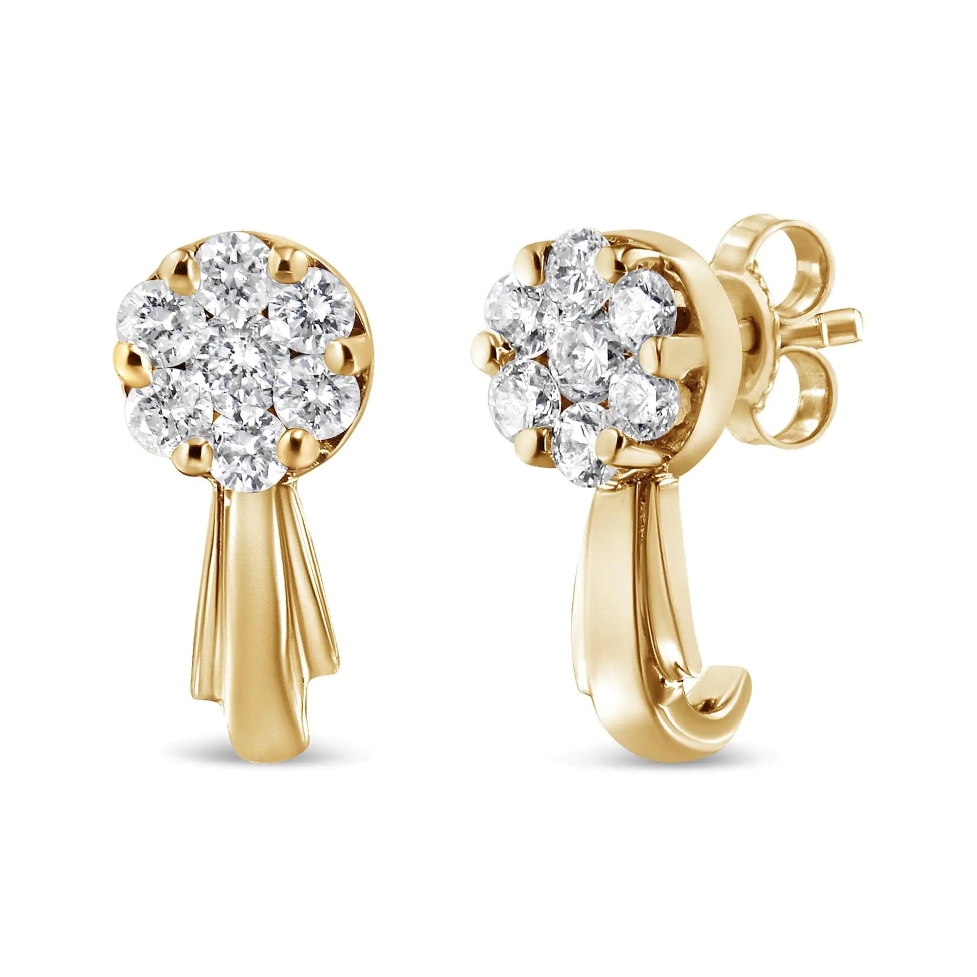 14K Gold 3/4 Cttw Diamond Floral Cluster Drop and Dangle Stud Earrings (H-I Color, I1-I2 Clarity) WEM Support (www.WEM.support)