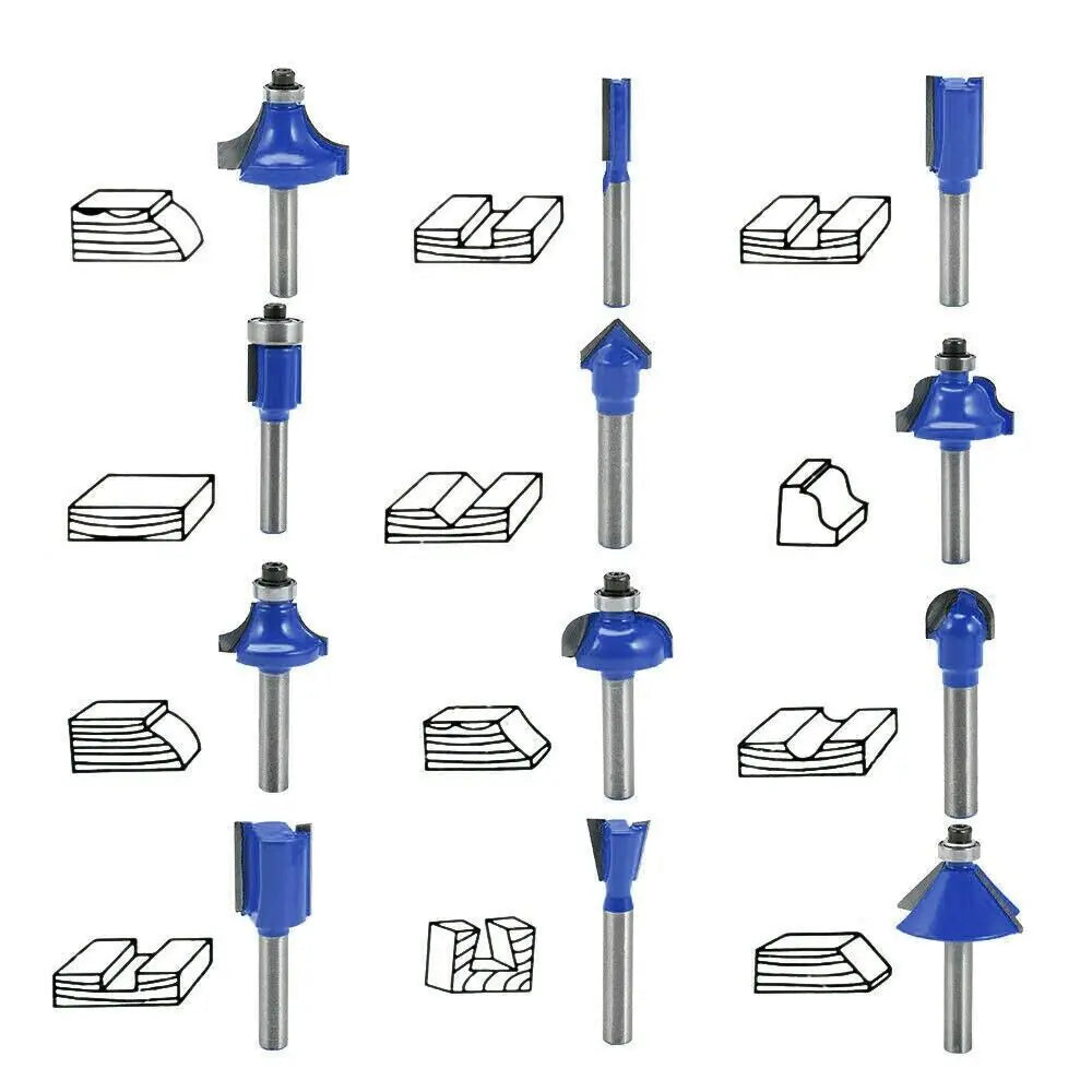 15Pcs Carbon Milling Cutter Router Bit Set Tungsten Carbide Router 1/4" Shank US WEM Support (www.WEM.support)
