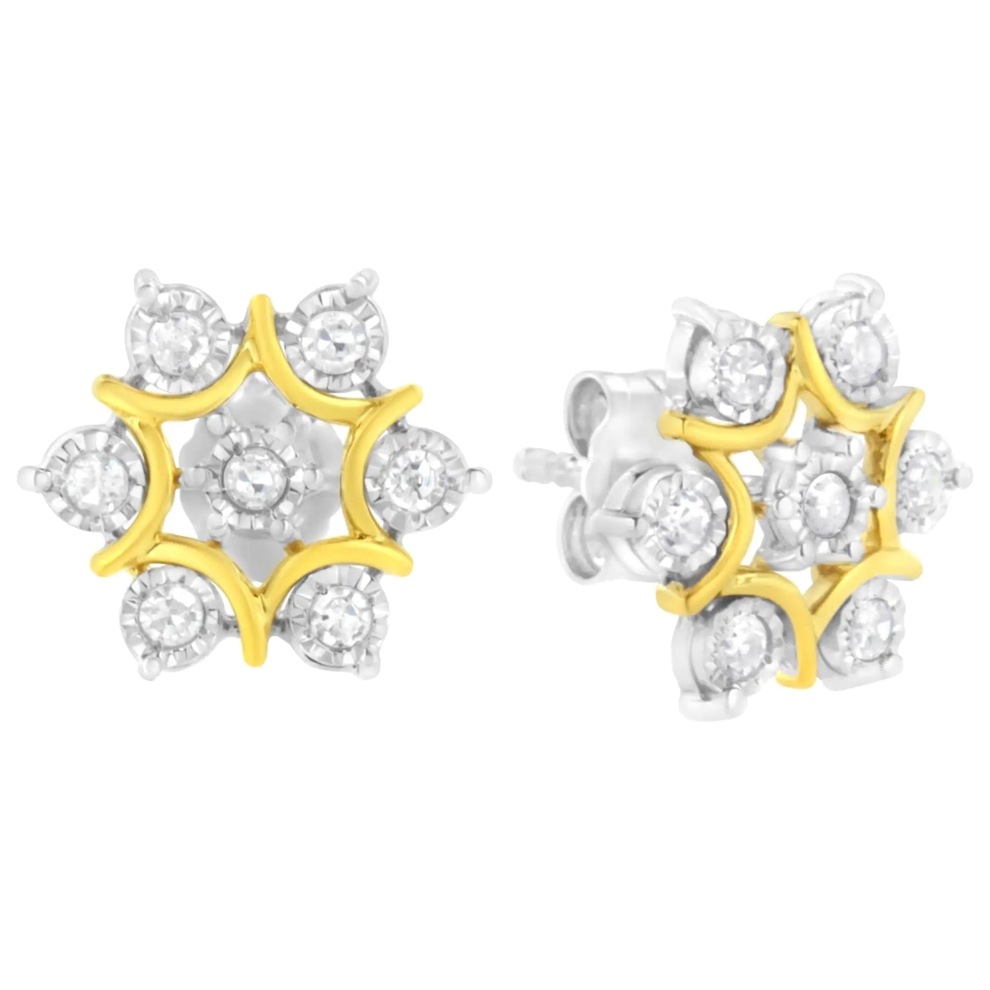 10K Yellow Gold Plated .925 Sterling Silver 1/4 Cttw Miracle Set Round-Cut Diamond Floral Earring (I-J Color, I2-I3 Clarity) WEM Support (www.WEM.support)